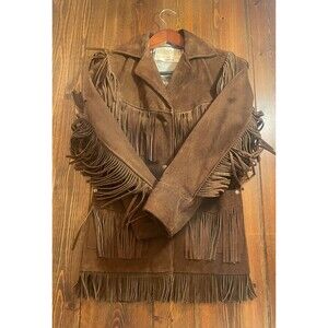 70's Vintage Schott's Leather Suede Jacket Fringe Women's Size 8 Dark Brown